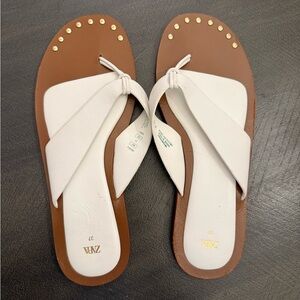 Zara White and Brown Women's Sandals